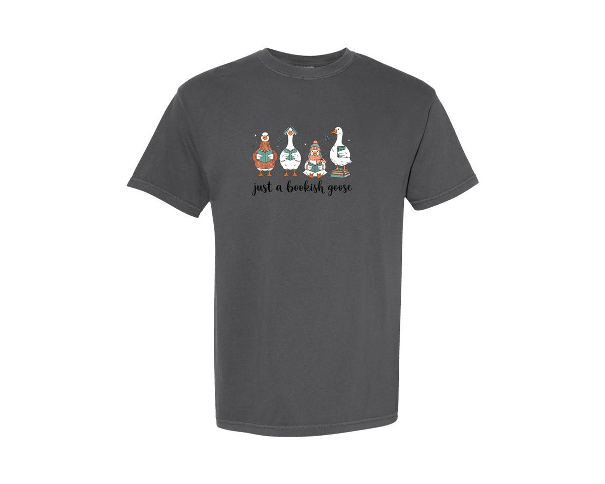 brand:Comfort Colors|color:Pepper|Cute Reading Goose Set Graphic T-Shirt