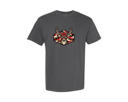brand:Comfort Colors|color:Pepper|Hunting Valentine Deer Camo Heart Graphic T-Shirt