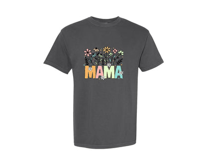 brand:Comfort Colors|color:Pepper|Floral Mama Boho Mom 2 Graphic T-Shirt