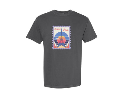 brand:Comfort Colors|color:Pepper|Paris Trip Retro Travel Stamp Summer Graphic T-Shirt
