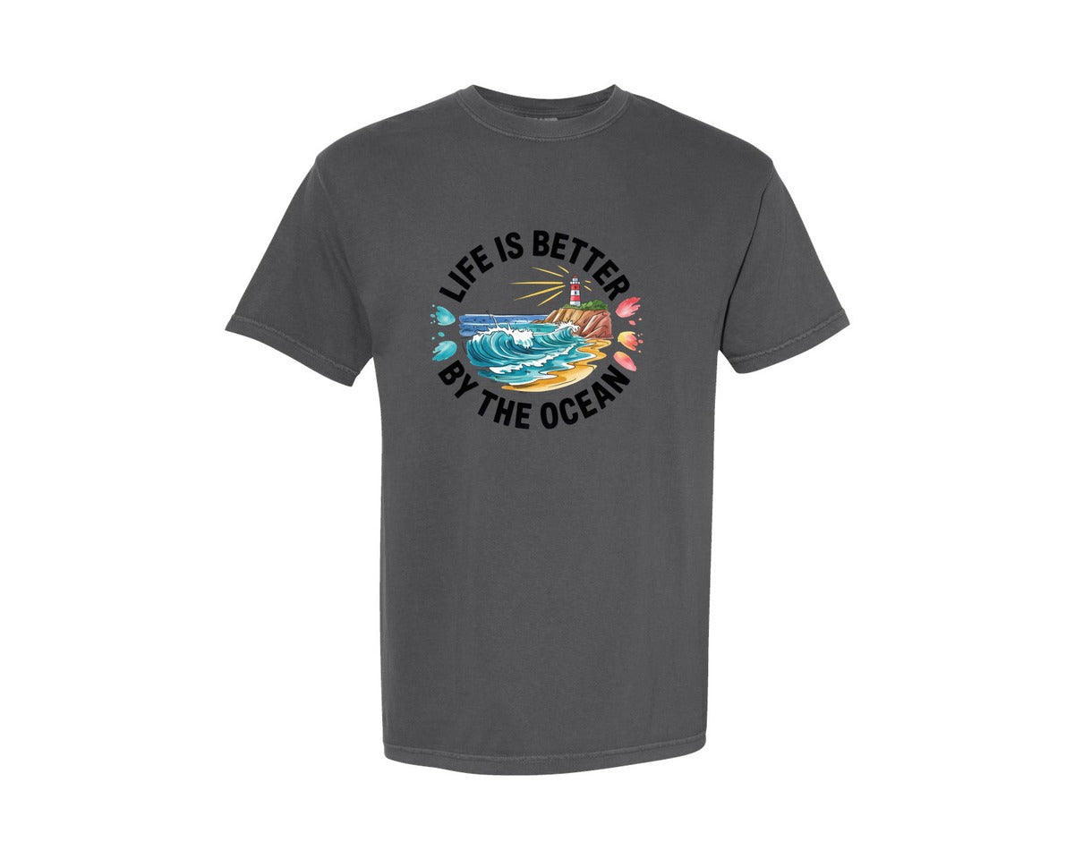 brand:Comfort Colors|color:Pepper|Life Is Better By The Ocean Graphic T-Shirt