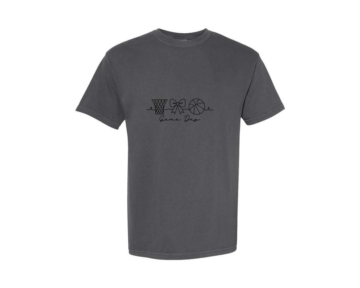 brand:Comfort Colors|color:Pepper|Coquette Game Day Basketball Graphic T-Shirt