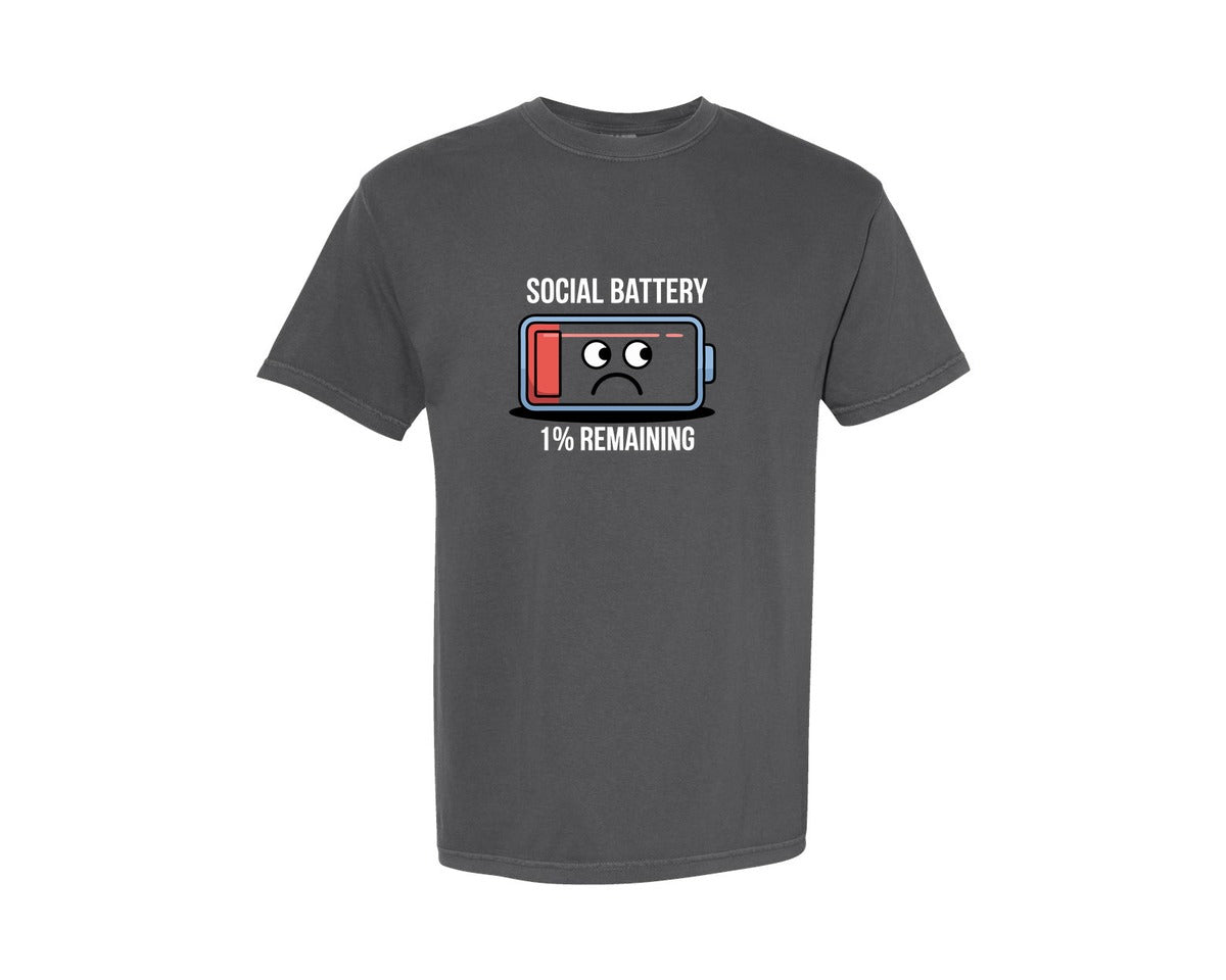 brand:Comfort Colors|color:Pepper|Social Battery Low Battery Icon Design Graphic T-Shirt