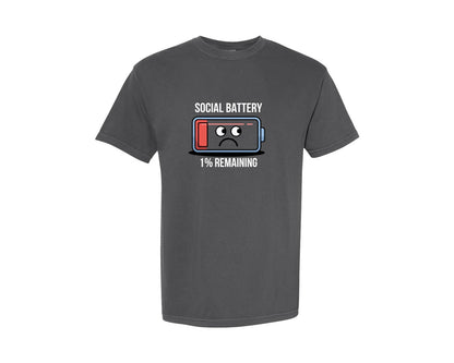 brand:Comfort Colors|color:Pepper|Social Battery Low Battery Icon Design Graphic T-Shirt