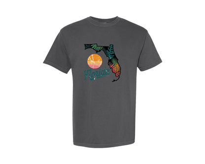 brand:Comfort Colors|color:Pepper|Retro Tropical Florida Map Graphic T-Shirt