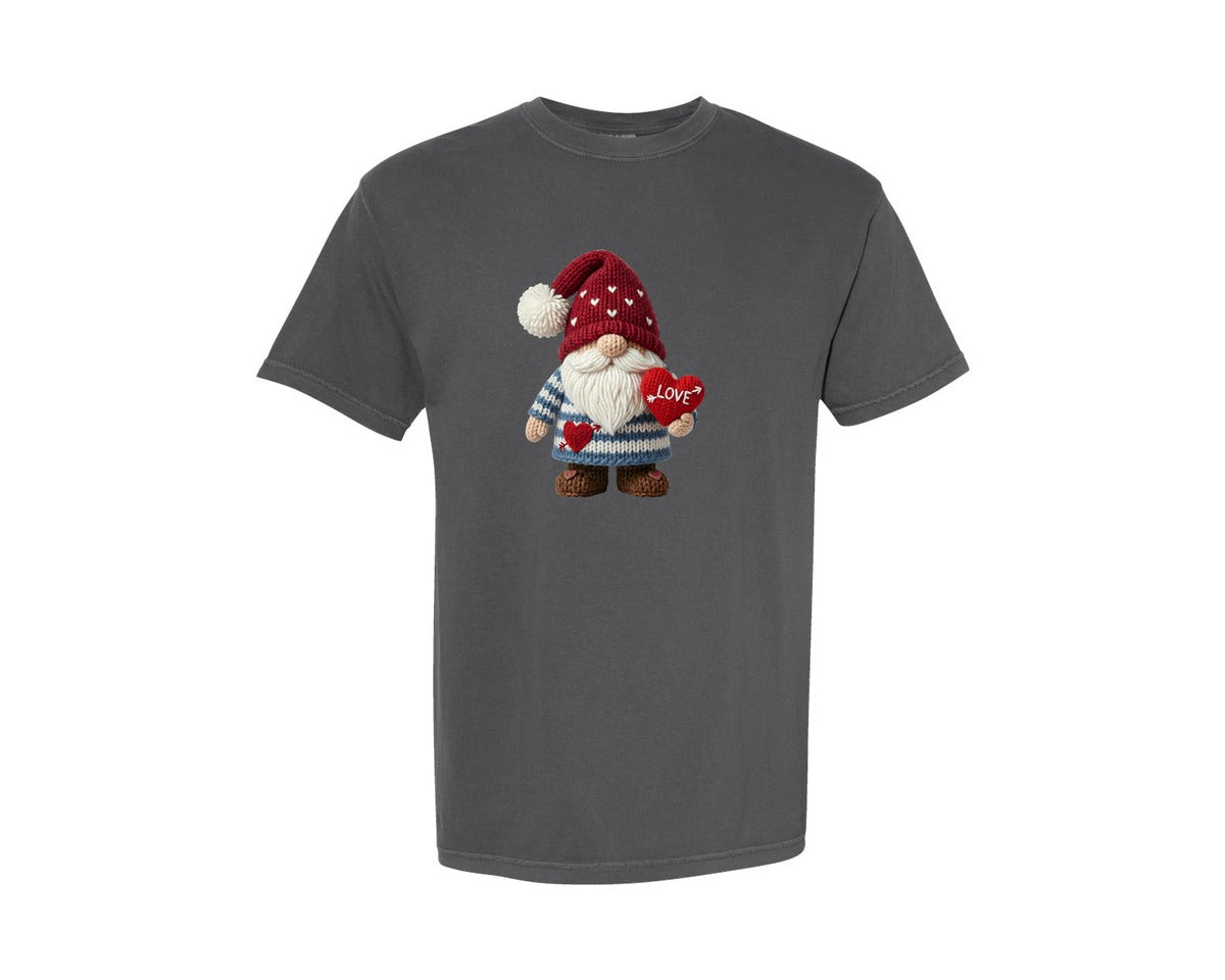 brand:Comfort Colors|color:Pepper|Faux Yarn Knitted Valentine Gnome 3 Graphic T-Shirt