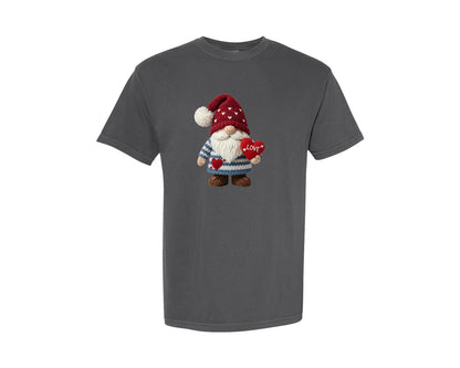 brand:Comfort Colors|color:Pepper|Faux Yarn Knitted Valentine Gnome 3 Graphic T-Shirt