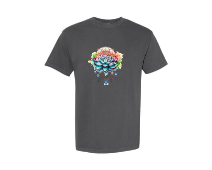 brand:Comfort Colors|color:Pepper|Retro Zen Lotus Flower Dreamcatcher Yoga Graphic T-Shirt