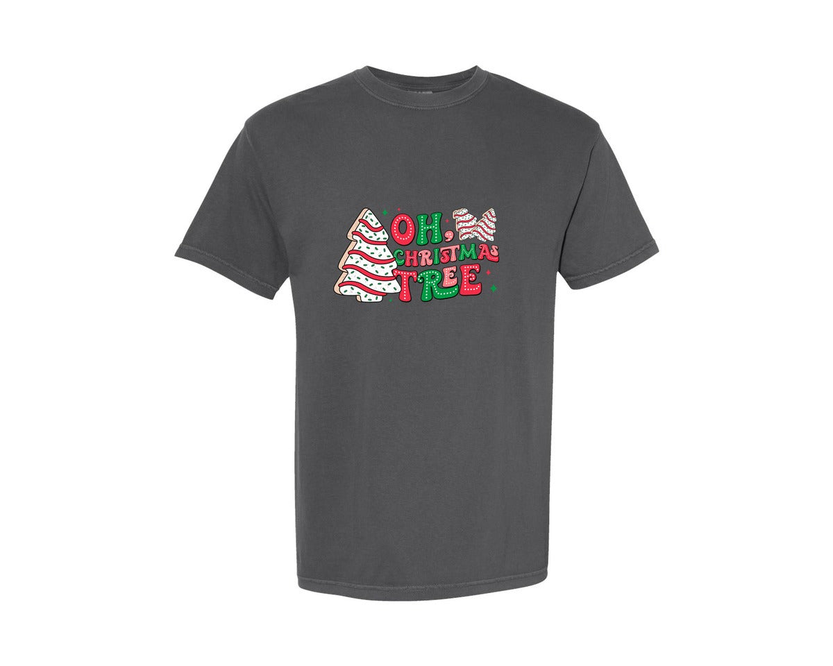 brand:Comfort Colors|color:Pepper|Retro Oh Christmas Tree Christmas Cake Graphic T-Shirt