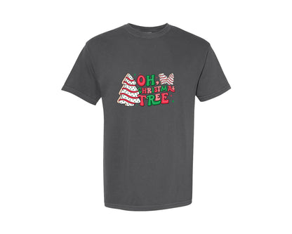 brand:Comfort Colors|color:Pepper|Retro Oh Christmas Tree Christmas Cake Graphic T-Shirt