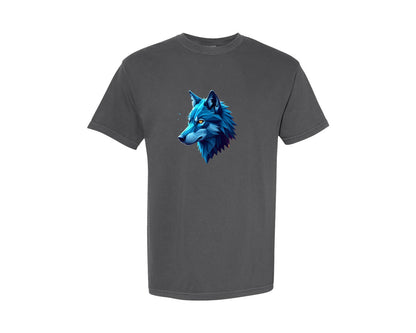 brand:Comfort Colors|color:Pepper|Blue Geometric Wolf Head T Shirt Design Graphic T-Shirt