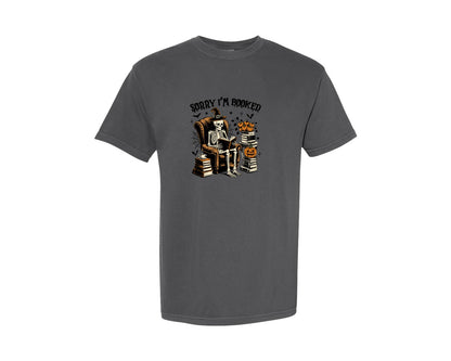 brand:Comfort Colors|color:Pepper|Funny Halloween Skeleton Books Graphic T-Shirt