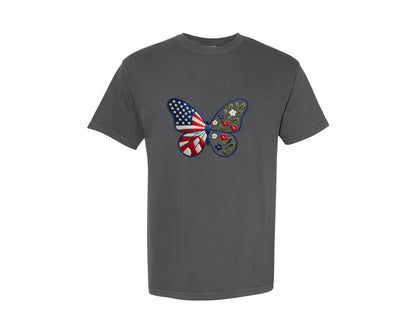 brand:Comfort Colors|color:Pepper|American Flag Butterfly 2 Graphic T-Shirt