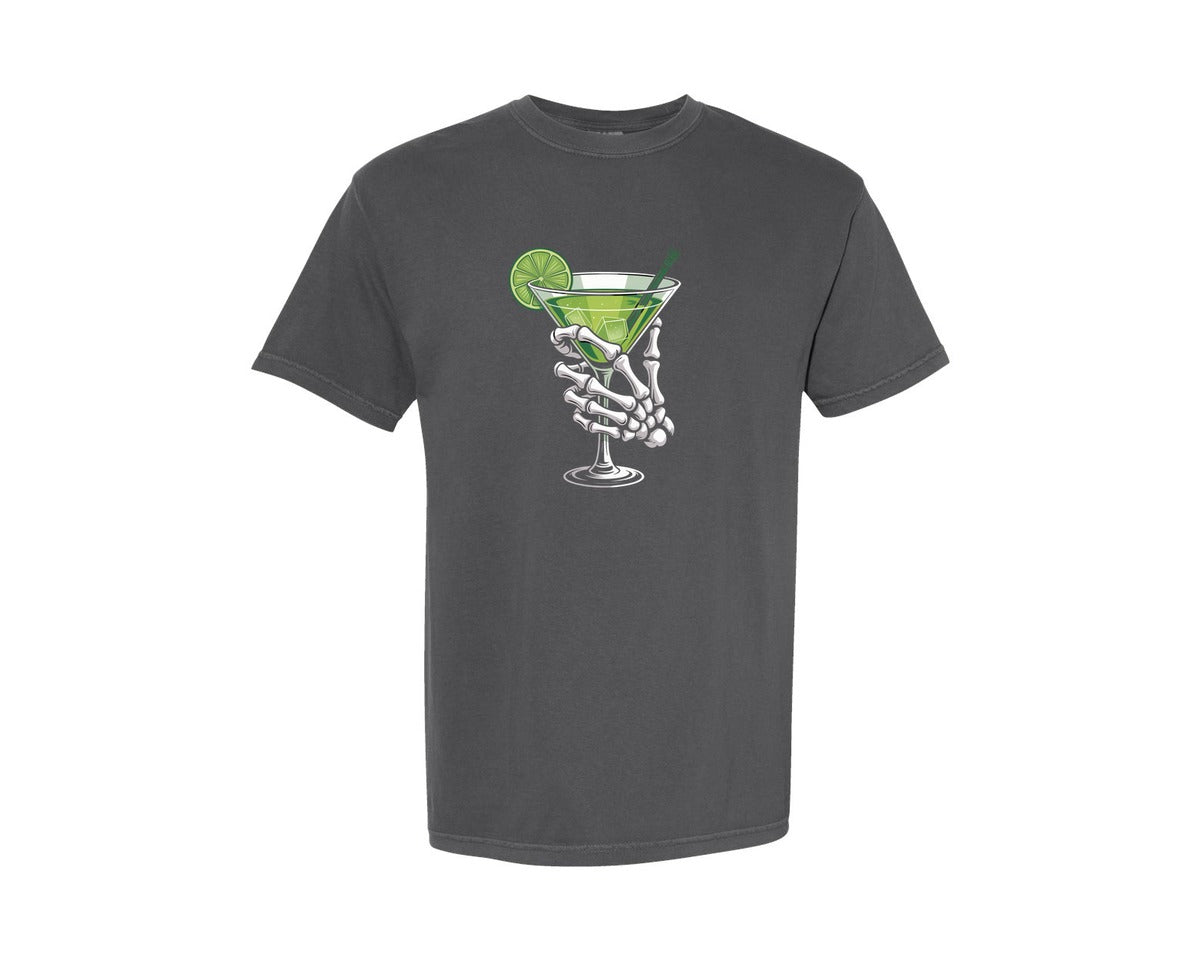 brand:Comfort Colors|color:Pepper|Skeleton Margarita Spooky Cocktail Graphic T-Shirt