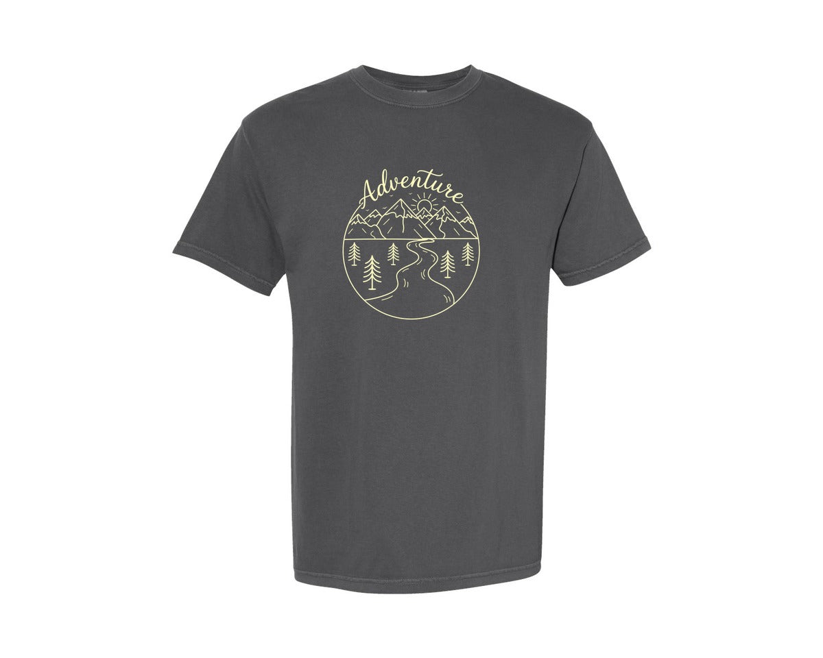 brand:Comfort Colors|color:Pepper|Minimalist Sun Mountain Adventure Shirt Graphic T-Shirt