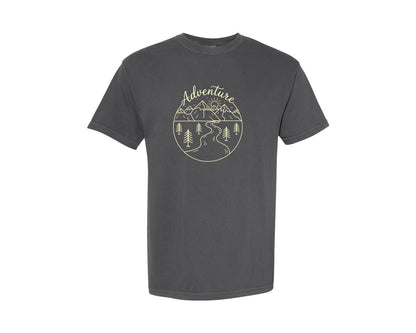brand:Comfort Colors|color:Pepper|Minimalist Sun Mountain Adventure Shirt Graphic T-Shirt