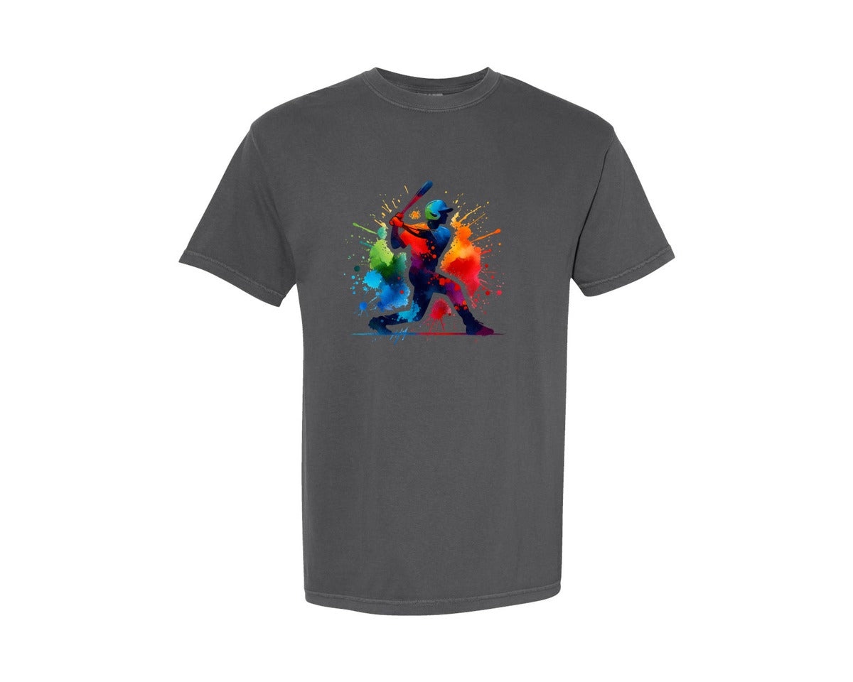 brand:Comfort Colors|color:Pepper|Colorful Baseball Player Graphic T-Shirt