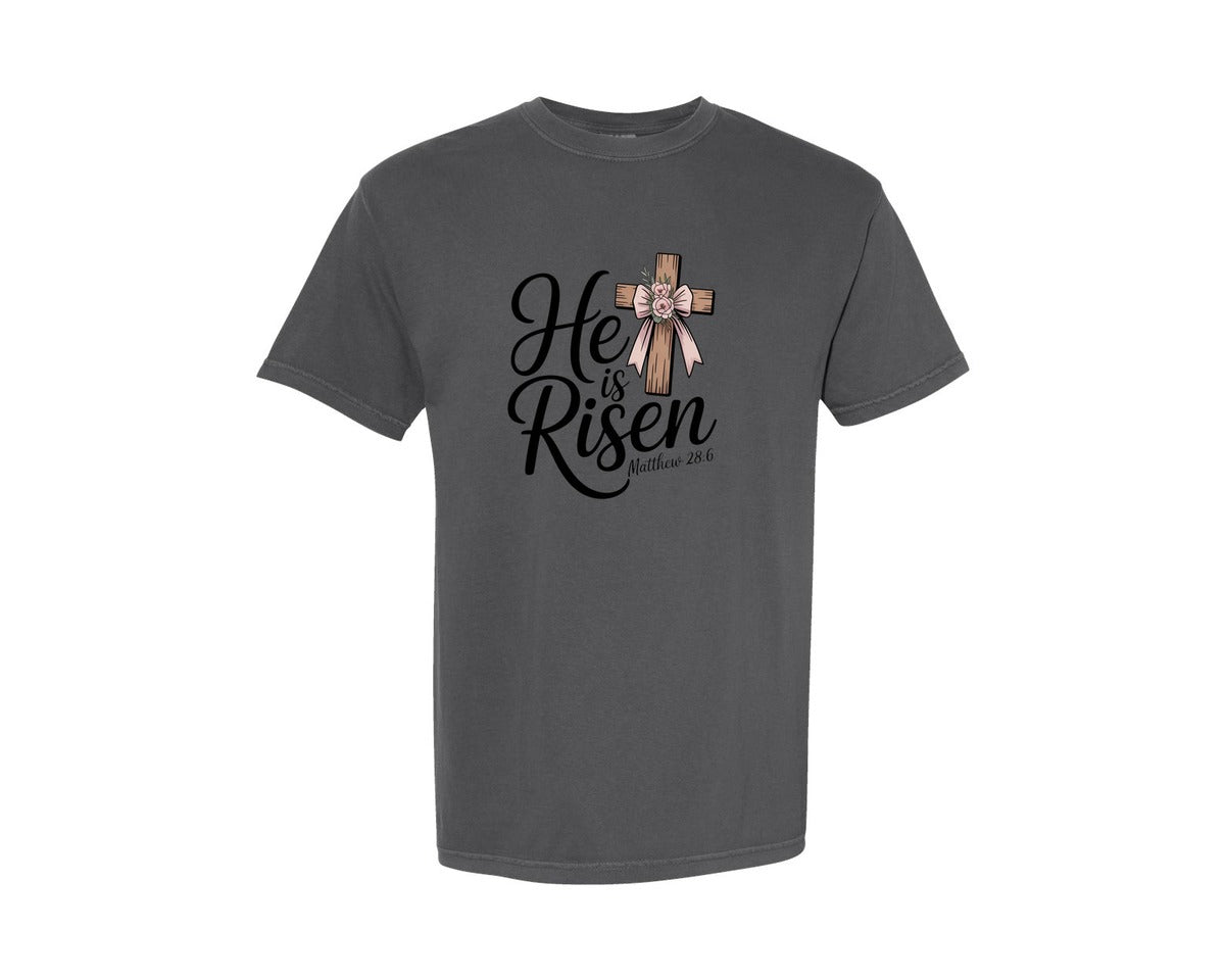 brand:Comfort Colors|color:Pepper|He Is Risen Vintage Easter Graphic T-Shirt