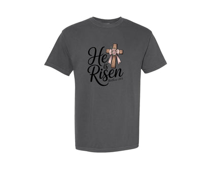 brand:Comfort Colors|color:Pepper|He Is Risen Vintage Easter Graphic T-Shirt