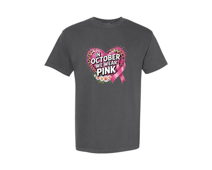brand:Comfort Colors|color:Pepper|Breast Cancer Awareness Heart 2 Graphic T-Shirt