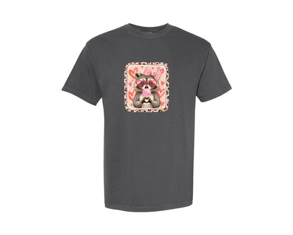 brand:Comfort Colors|color:Pepper|Cute Raccoon Valentine Graphic T-Shirt