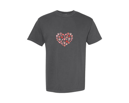 brand:Comfort Colors|color:Pepper|Paw Print Heart Love Graphic T-Shirt