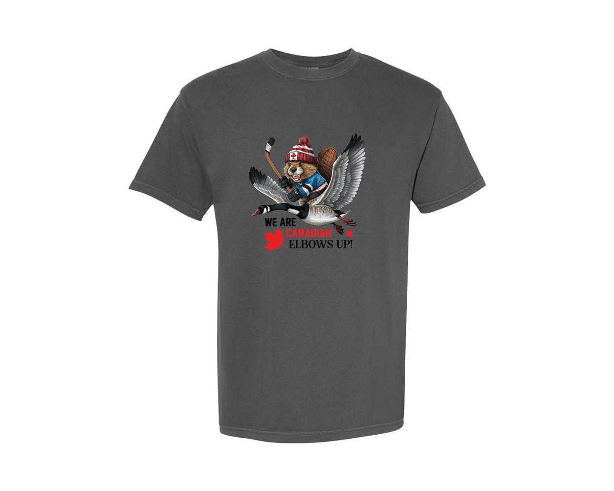 brand:Comfort Colors|color:Pepper|We Are Canada Elbows Up 2 Graphic T-Shirt