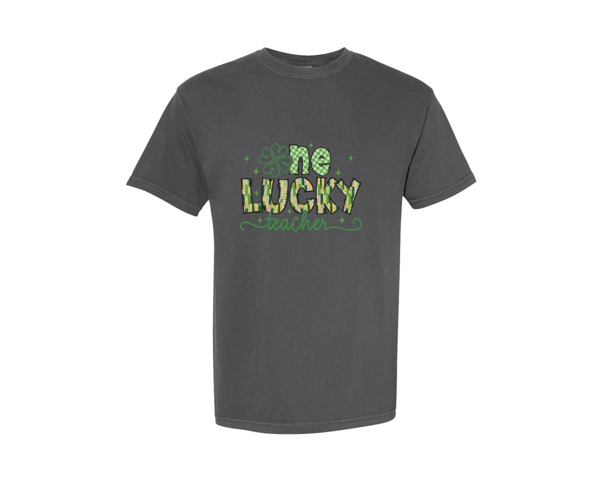 brand:Comfort Colors|color:Pepper|One Lucky Teacher 13 Graphic T-Shirt