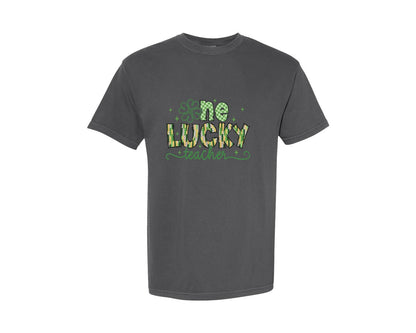 brand:Comfort Colors|color:Pepper|One Lucky Teacher 13 Graphic T-Shirt