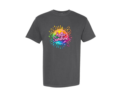 brand:Comfort Colors|color:Pepper|Colorful Neon Hello Sunshine Graphic T-Shirt