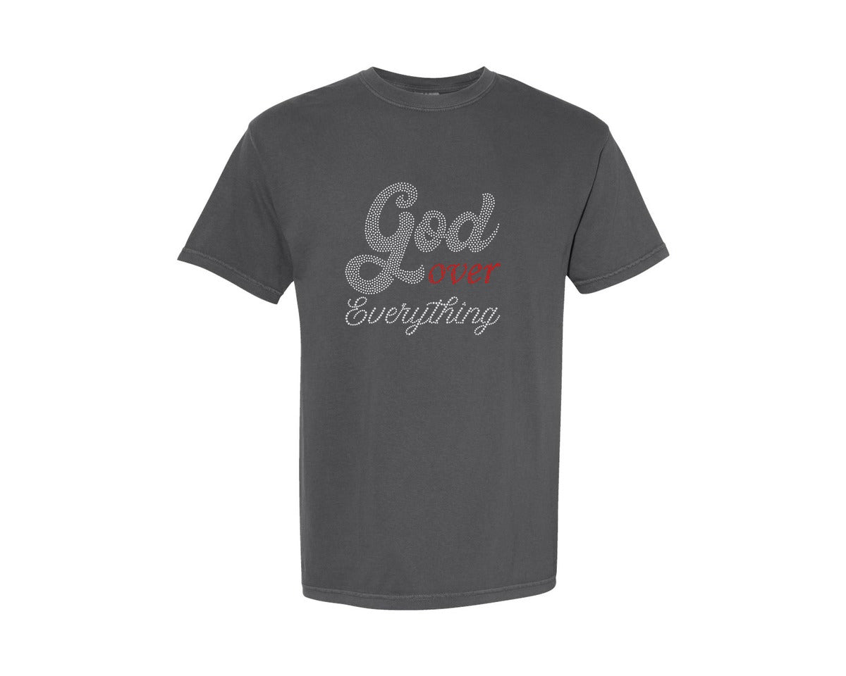brand:Comfort Colors|color:Pepper|Rhinestone Template God Over Everything 2 Graphic T-Shirt