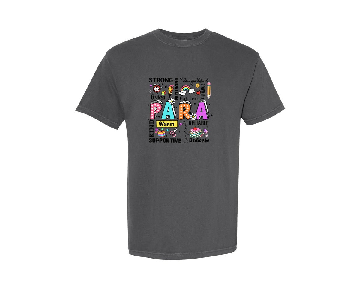 brand:Comfort Colors|color:Pepper|Para Teacher Teacher Doodles Graphic T-Shirt