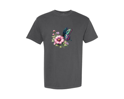 brand:Comfort Colors|color:Pepper|Butterfly Flower Design Graphic T-Shirt