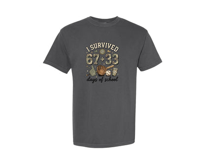 brand:Comfort Colors|color:Pepper|I Survived 6733 Days Of School Baseball Graphic T-Shirt