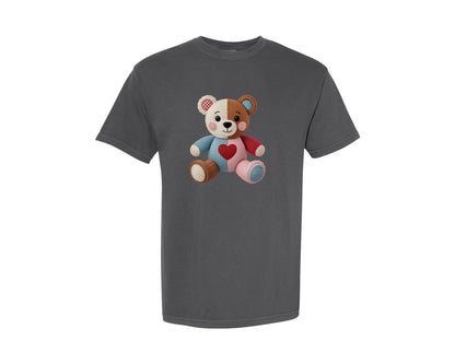 brand:Comfort Colors|color:Pepper|Patchwork Multicolor Teddy Bear Graphic T-Shirt