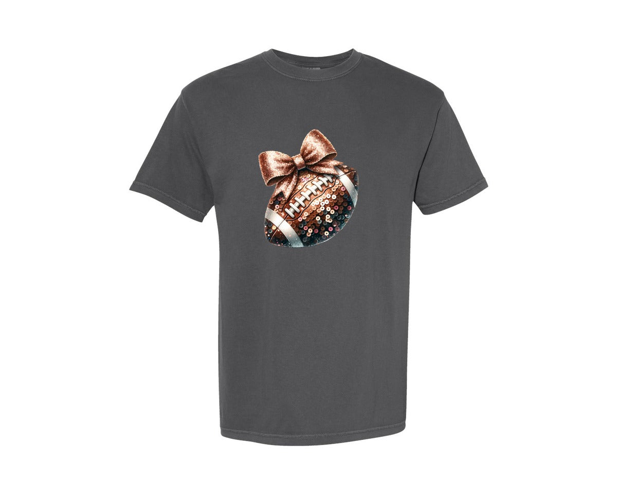 brand:Comfort Colors|color:Pepper|Sequin Coquette Football Game Day Graphic T-Shirt