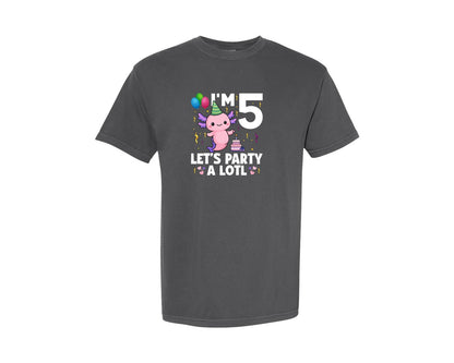 brand:Comfort Colors|color:Pepper|Axolotl 5Th Birthday Party T Shirt 2 Graphic T-Shirt