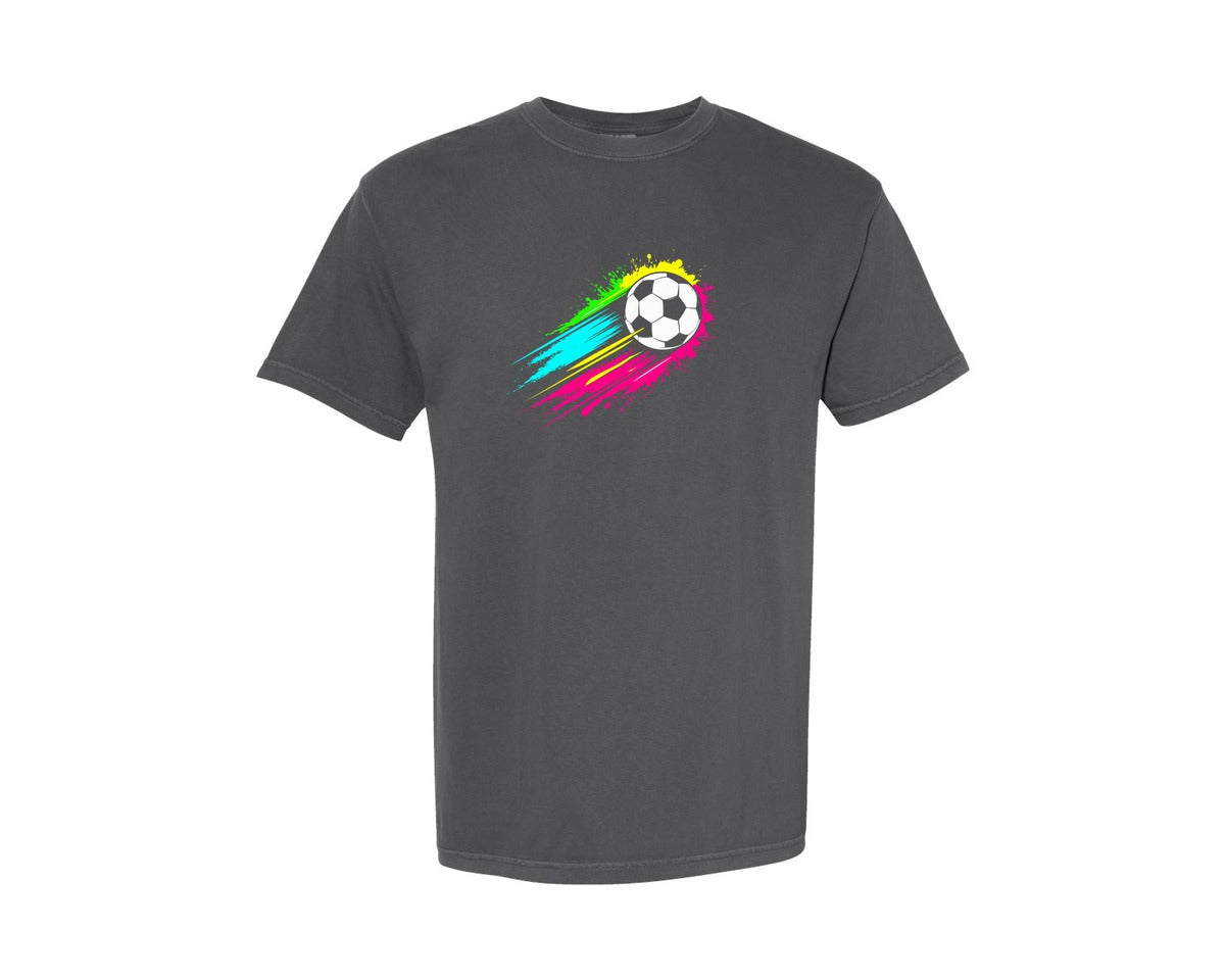 brand:Comfort Colors|color:Pepper|Colorful Tie Dye Soccer Ball T Shirt Graphic T-Shirt