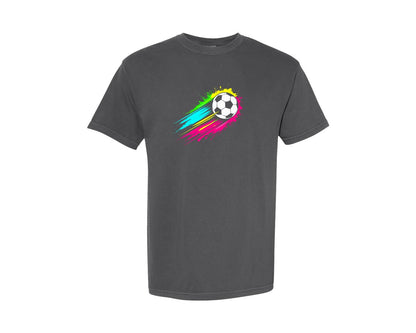 brand:Comfort Colors|color:Pepper|Colorful Tie Dye Soccer Ball T Shirt Graphic T-Shirt