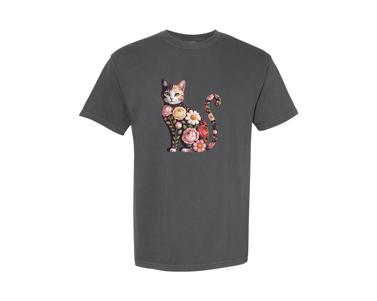 brand:Comfort Colors|color:Pepper|Valentine Cat Heart Love Cat 2 Graphic T-Shirt