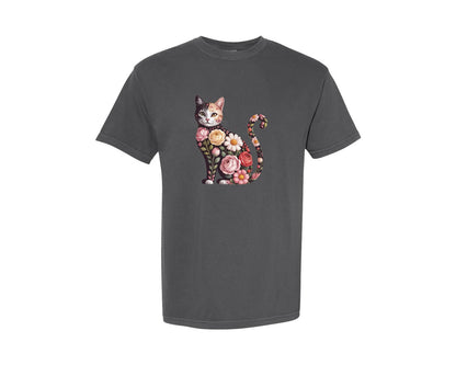 brand:Comfort Colors|color:Pepper|Valentine Cat Heart Love Cat 2 Graphic T-Shirt