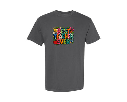 brand:Comfort Colors|color:Pepper|Faux Yarn Best Teacher Ever Teach Love Graphic T-Shirt