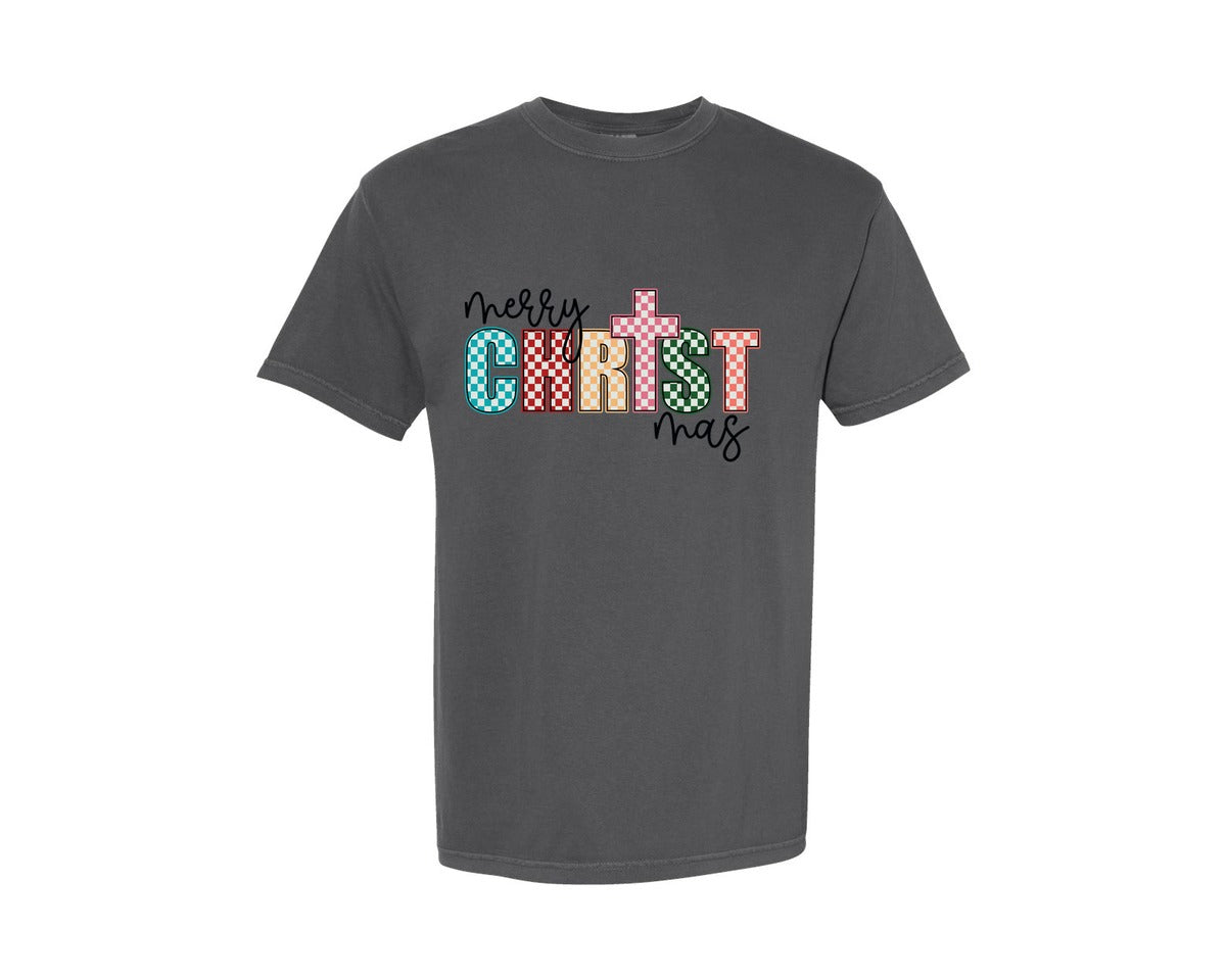 brand:Comfort Colors|color:Pepper|Merry Christmas Cross Christian Graphic T-Shirt