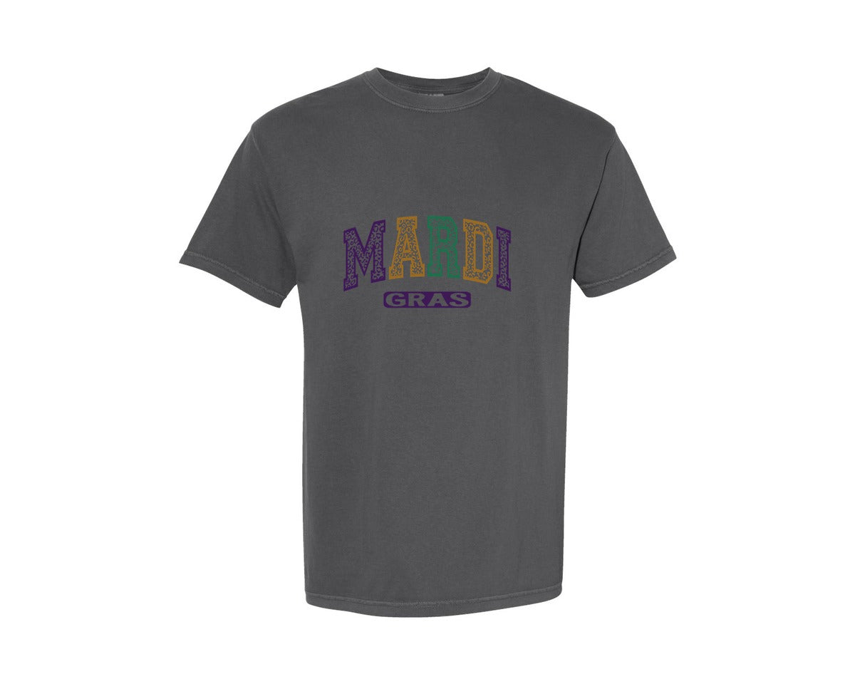 brand:Comfort Colors|color:Pepper|Mardi Gras Mardi Gras Bow Graphic T-Shirt