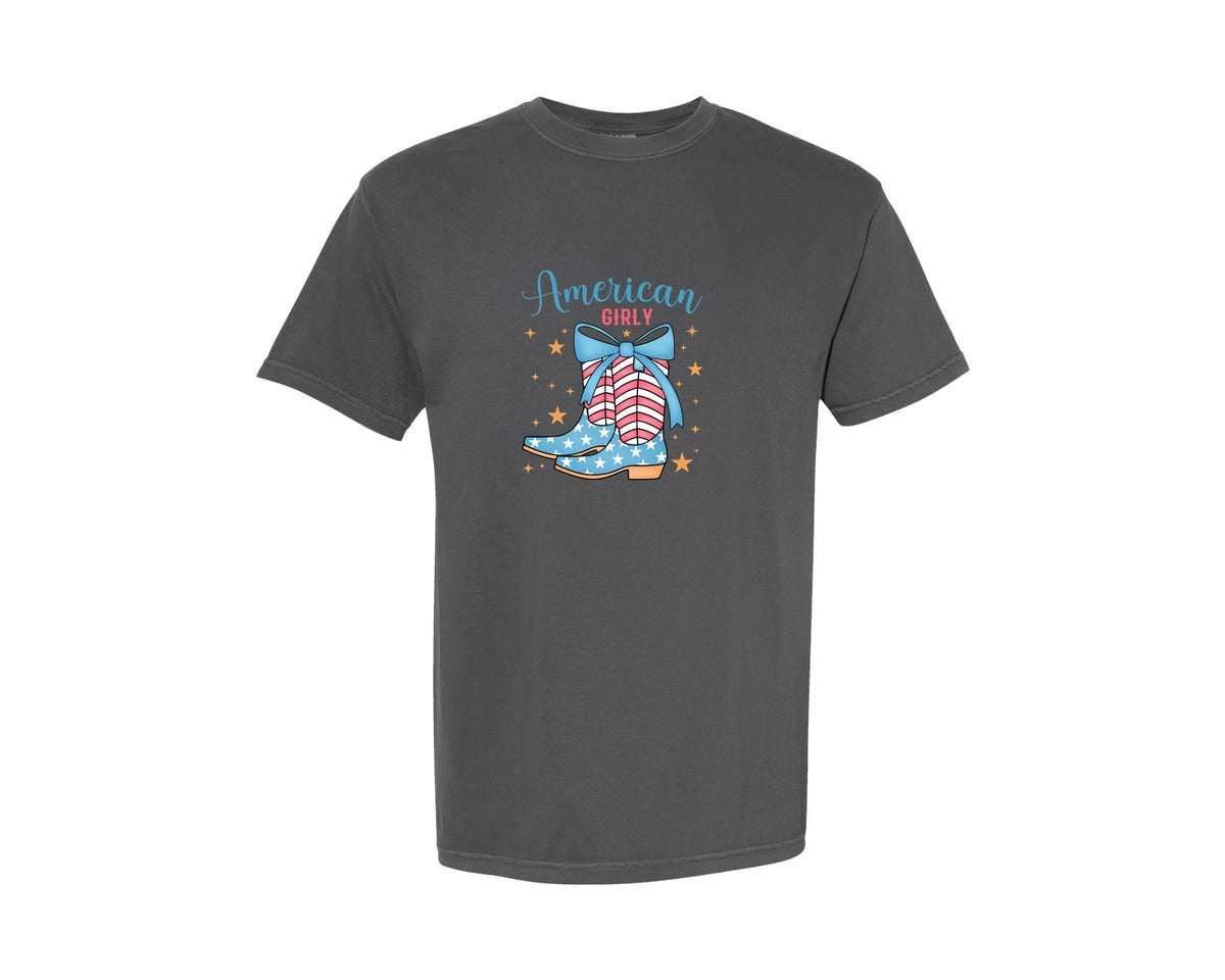 brand:Comfort Colors|color:Pepper|American Girly Coquette 4Th Of July Graphic T-Shirt