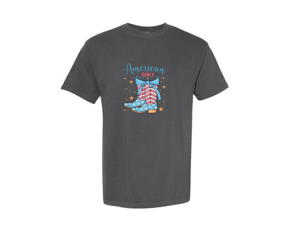 brand:Comfort Colors|color:Pepper|American Girly Coquette 4Th Of July Graphic T-Shirt