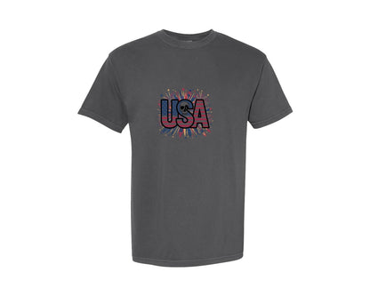 brand:Comfort Colors|color:Pepper|Usa Skull Fireworks 4Th Of July T Shirt 2 Graphic T-Shirt