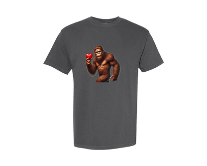 brand:Comfort Colors|color:Pepper|Bigfoot Valentines Day Heart Graphic T-Shirt
