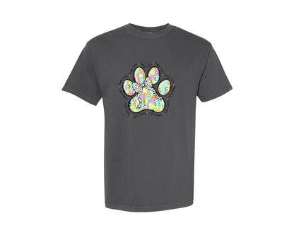 brand:Comfort Colors|color:Pepper|Brushstroke Easter Dog Paw Print Graphic T-Shirt