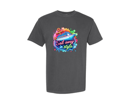 brand:Comfort Colors|color:Pepper|Neon Cruise Ship Sail Away In Style Graphic T-Shirt